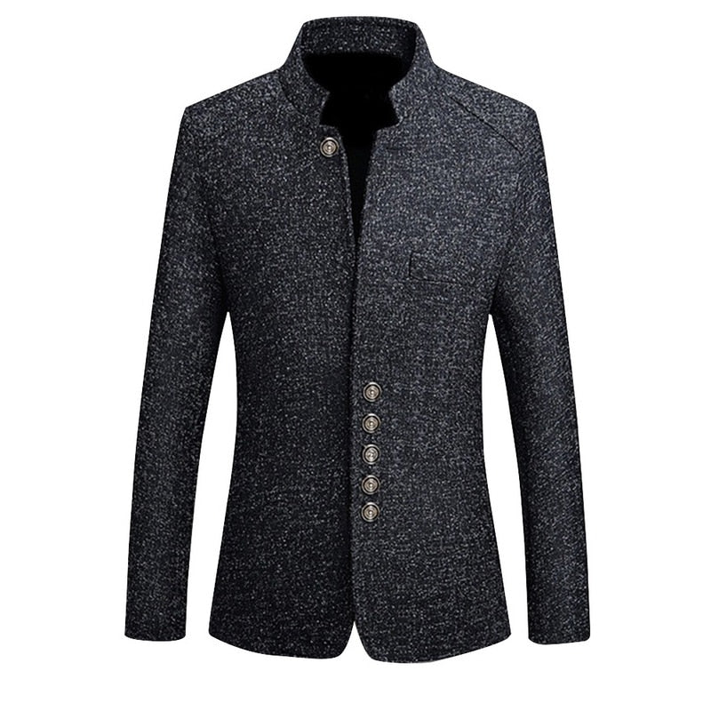 2020 Brand Mens Vintage Blazer Coats Chinese Style Business Dress Blazers Casual Stand Collar Jackets Male Slim Fit Suit Jacket