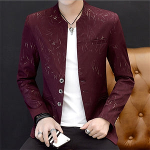 Male Spring Autumn High Quality Fashionsmall suit  casual  collar suit youth handsome trend Slim print suits