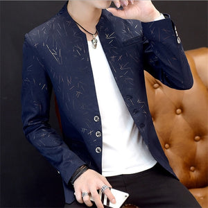 Male Spring Autumn High Quality Fashionsmall suit  casual  collar suit youth handsome trend Slim print suits