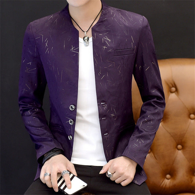Male Spring Autumn High Quality Fashionsmall suit  casual  collar suit youth handsome trend Slim print suits