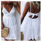 RAISEVERN S-5XL Backless Women Sexy Back Bow Dress Cocktail Party Slim Badycon Short Beach Party Mini Female Lace Dress Vestido