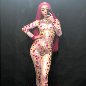 Sparkly Rhinestones Jumpsuit Female Fashion Sexy Stretch Sequin Mermaid Bodysuit Stage Costume Women Outfit Party Leggings